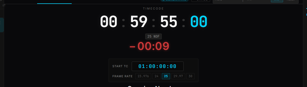 The timecode display counting up through 00:59 while the music has not started.